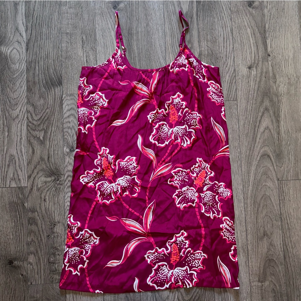 Lucky Brand by Dale Hope Hawaiian Hibiscus Belted Slip Dress Size L 100% Silk